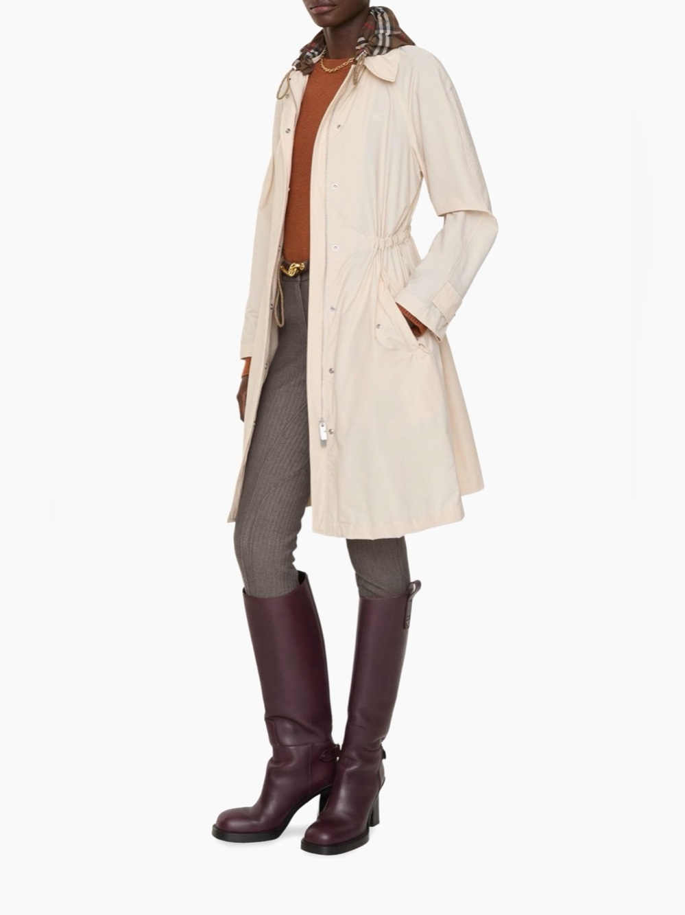 Burberry Cream Hooded Trench Coat with Signature Check Lining